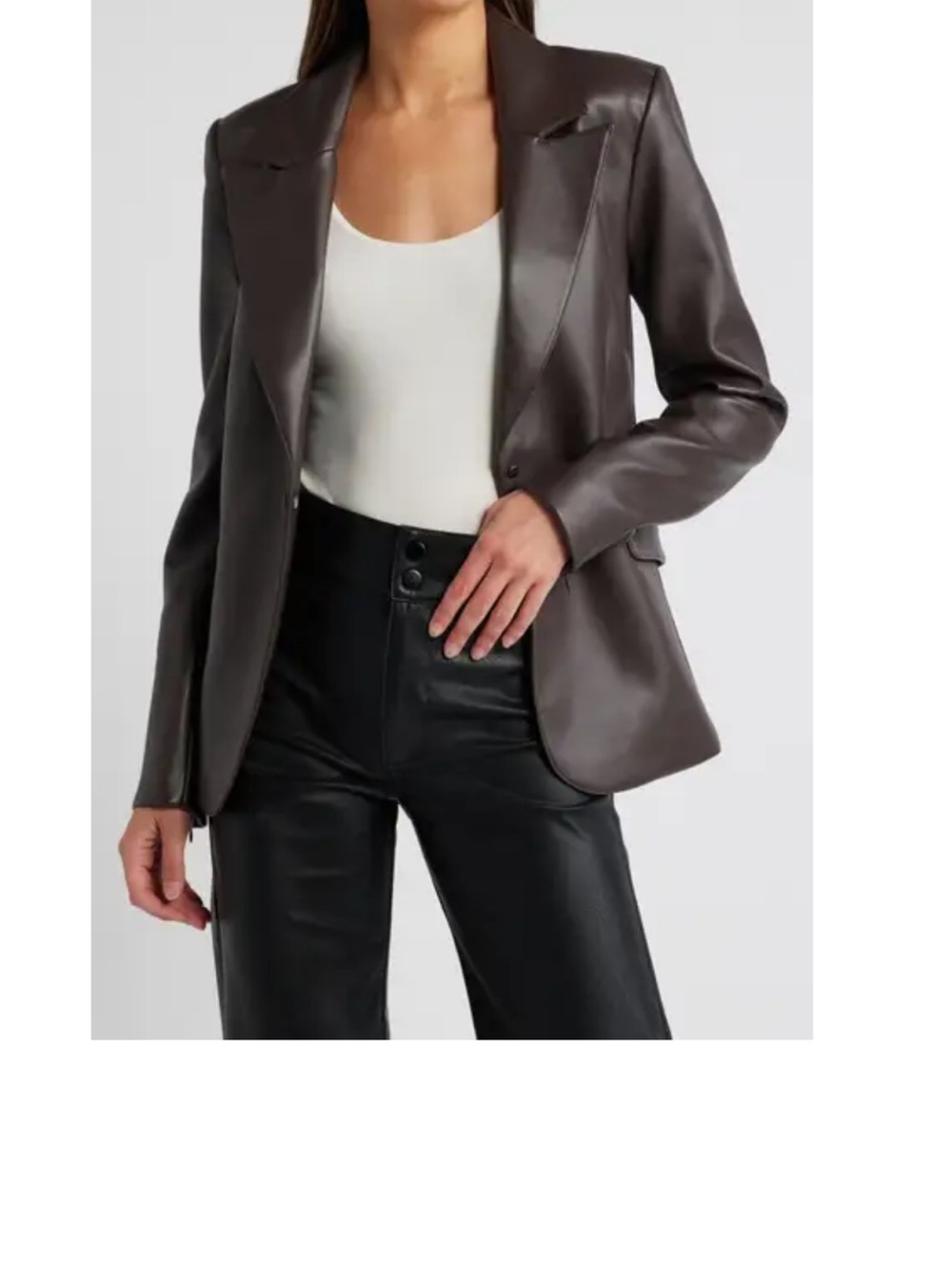 Good American Faux Leather Blazer Jacket - Dark Brown